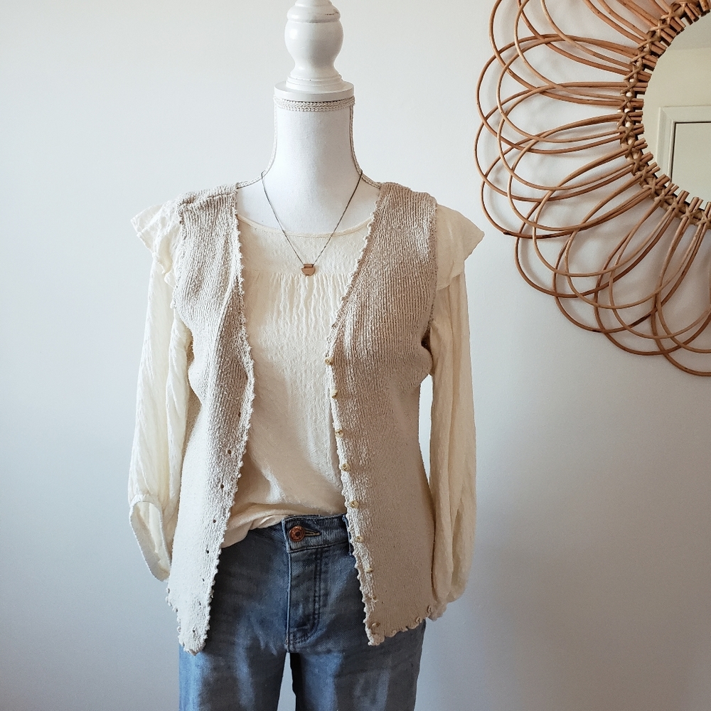 Vintage Neutral Silk Sweater Vest | Sz M | Button